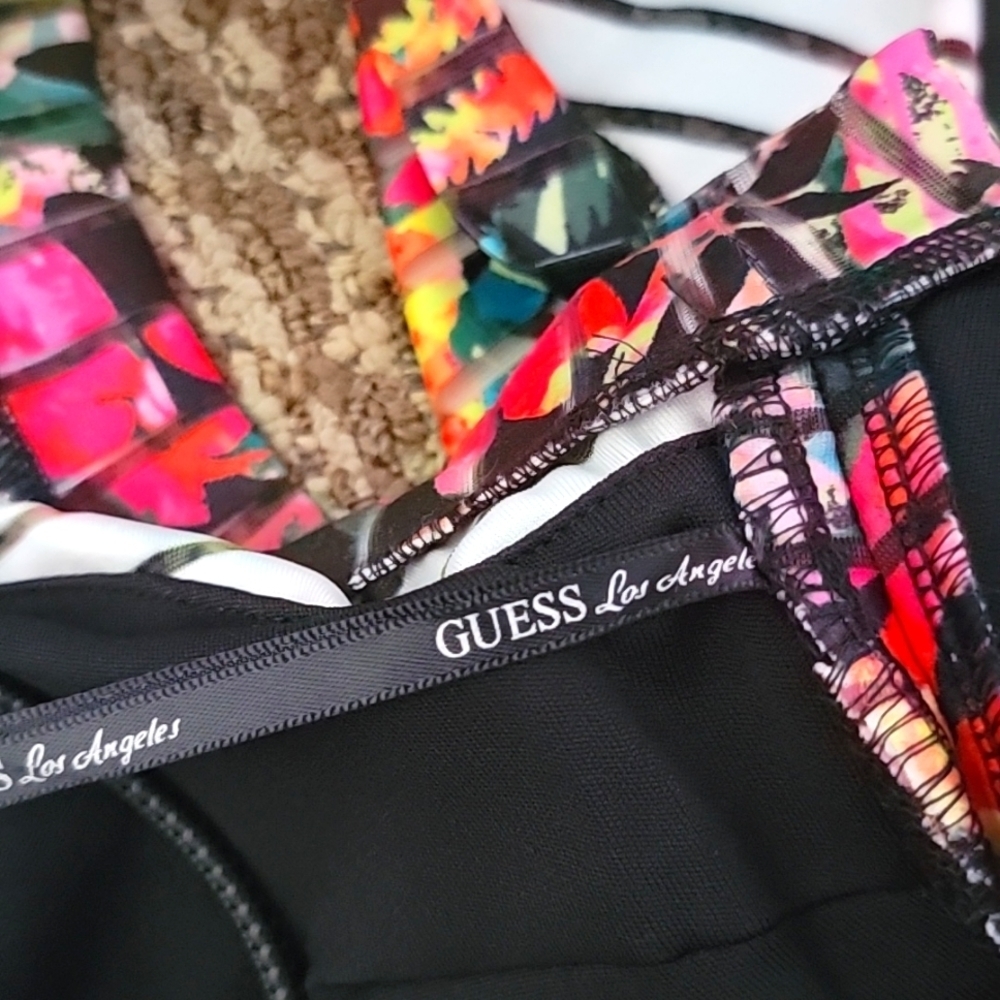 Guess Tropical Striped Lined Multi Color Dress Size XX Small Pink Black - Picture 6 of 8